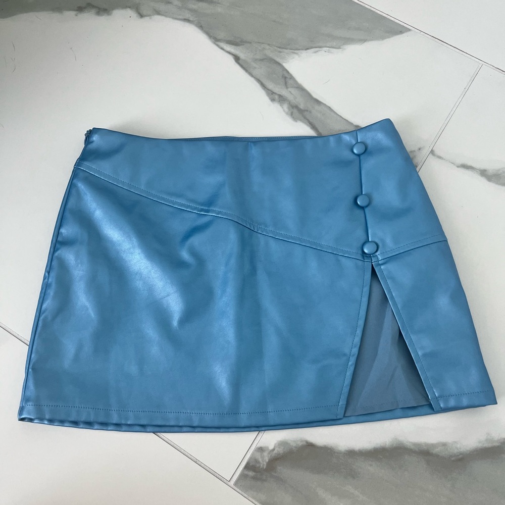 BRAND NEW- Blue Leather Skirt